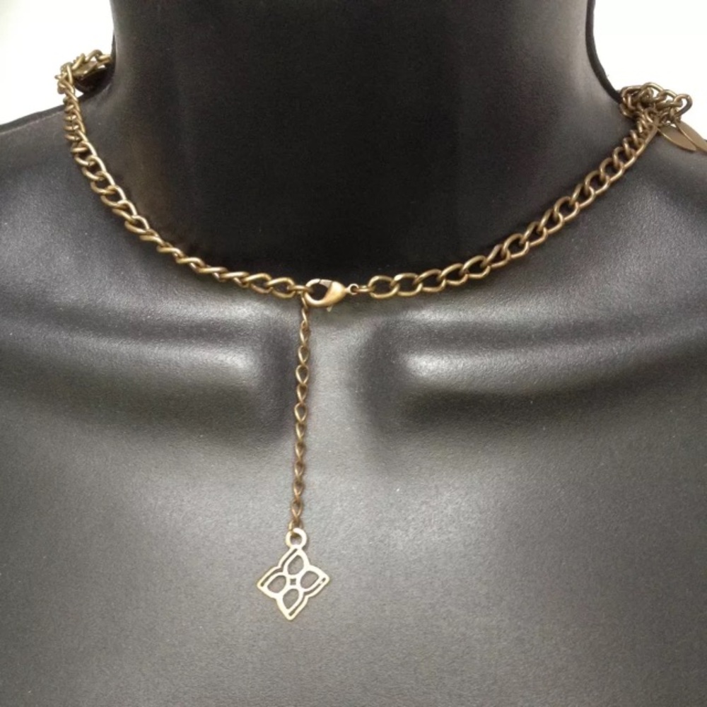 BCBG NECKLACE LAYERED SPIKE LEAVES BRASS TONED - Picture 3 of 3